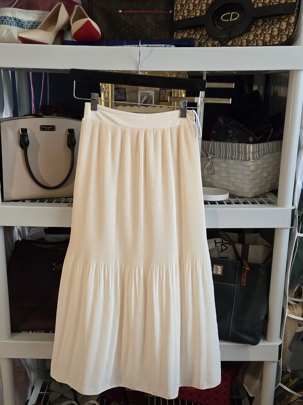 Primark Cream Pleated Tiered Maxi Skirt